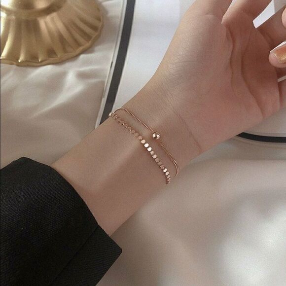 Rose Gold Plated Double Layer Chain Bracelet - Picture 3 of 3